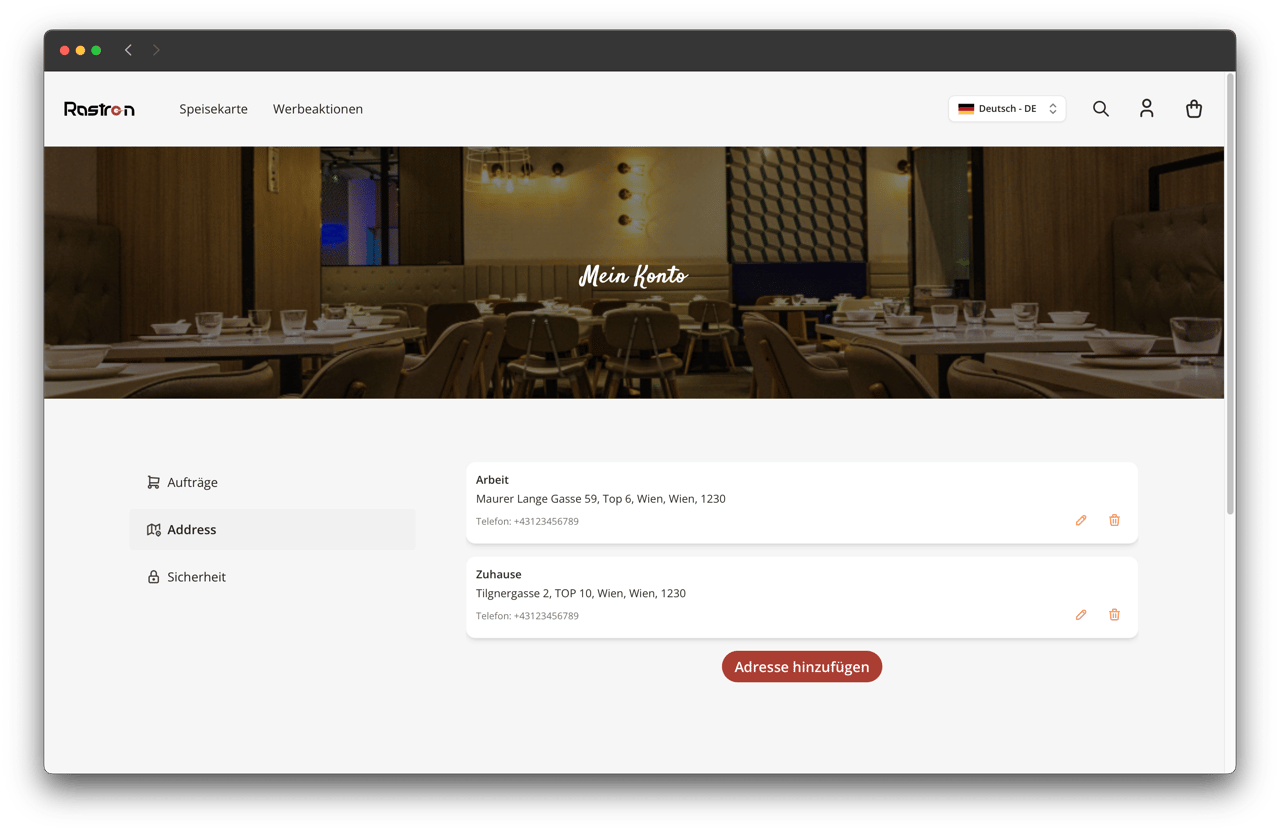 Gespeicherte Adressen