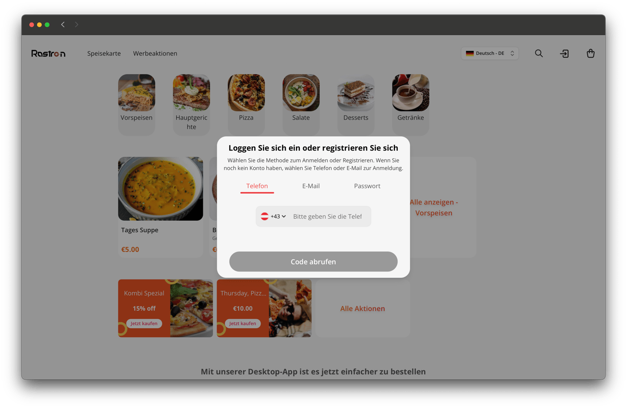 Desktop Kunden-Anmeldung