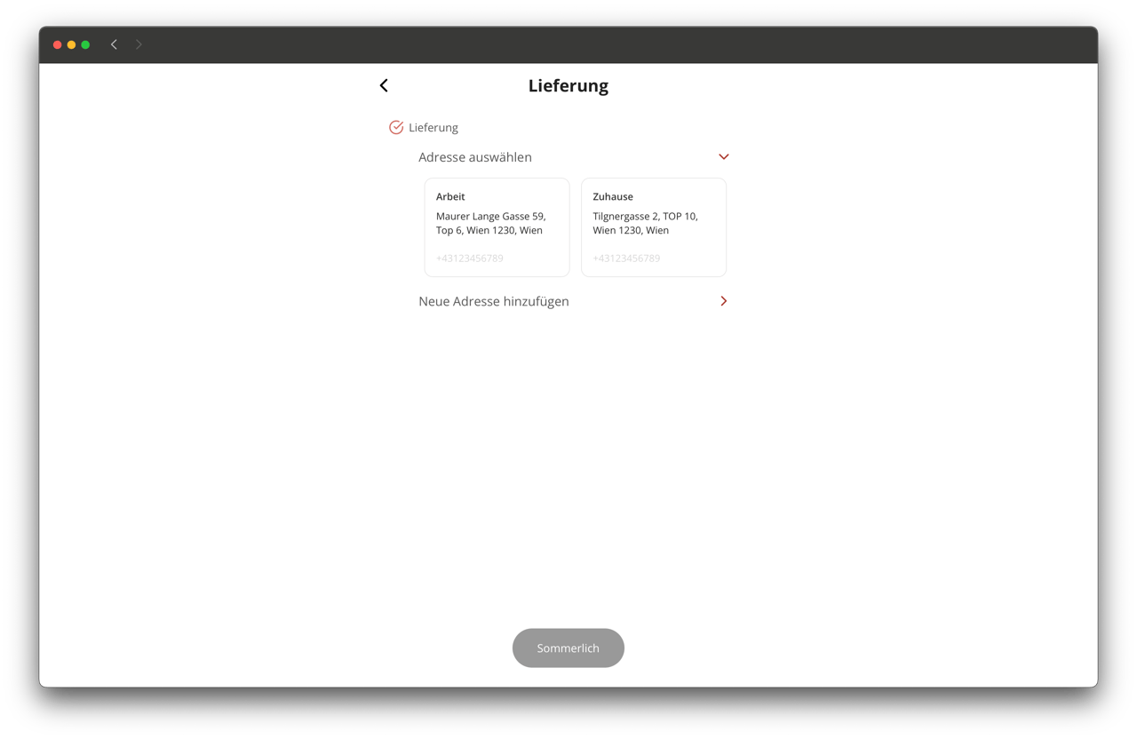 Gespeicherte Lieferadressen