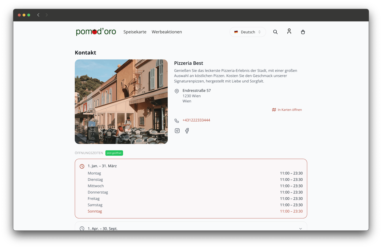 Restaurant-Profil-Ansicht