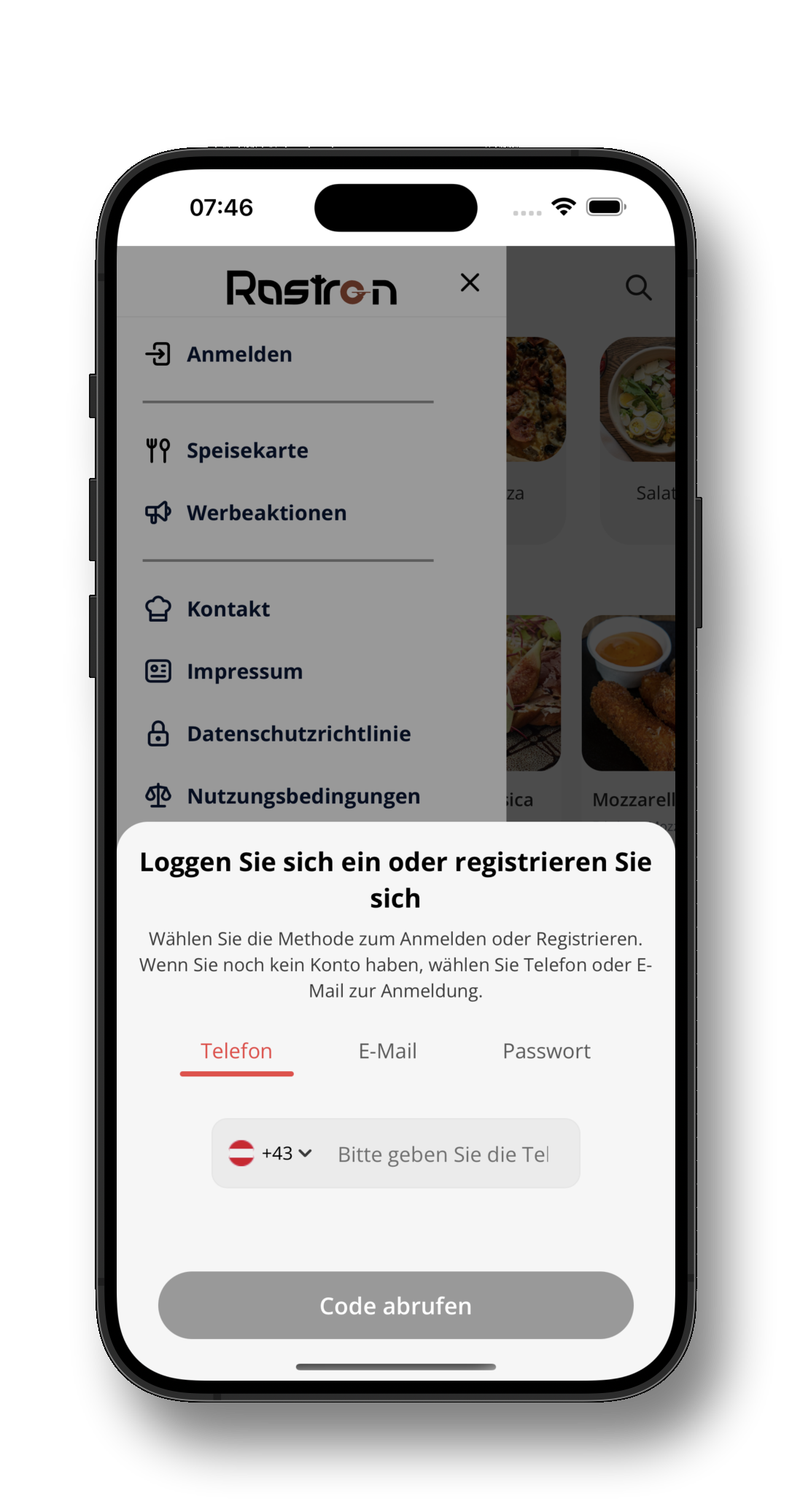 Mobile Kunden-Anmeldung