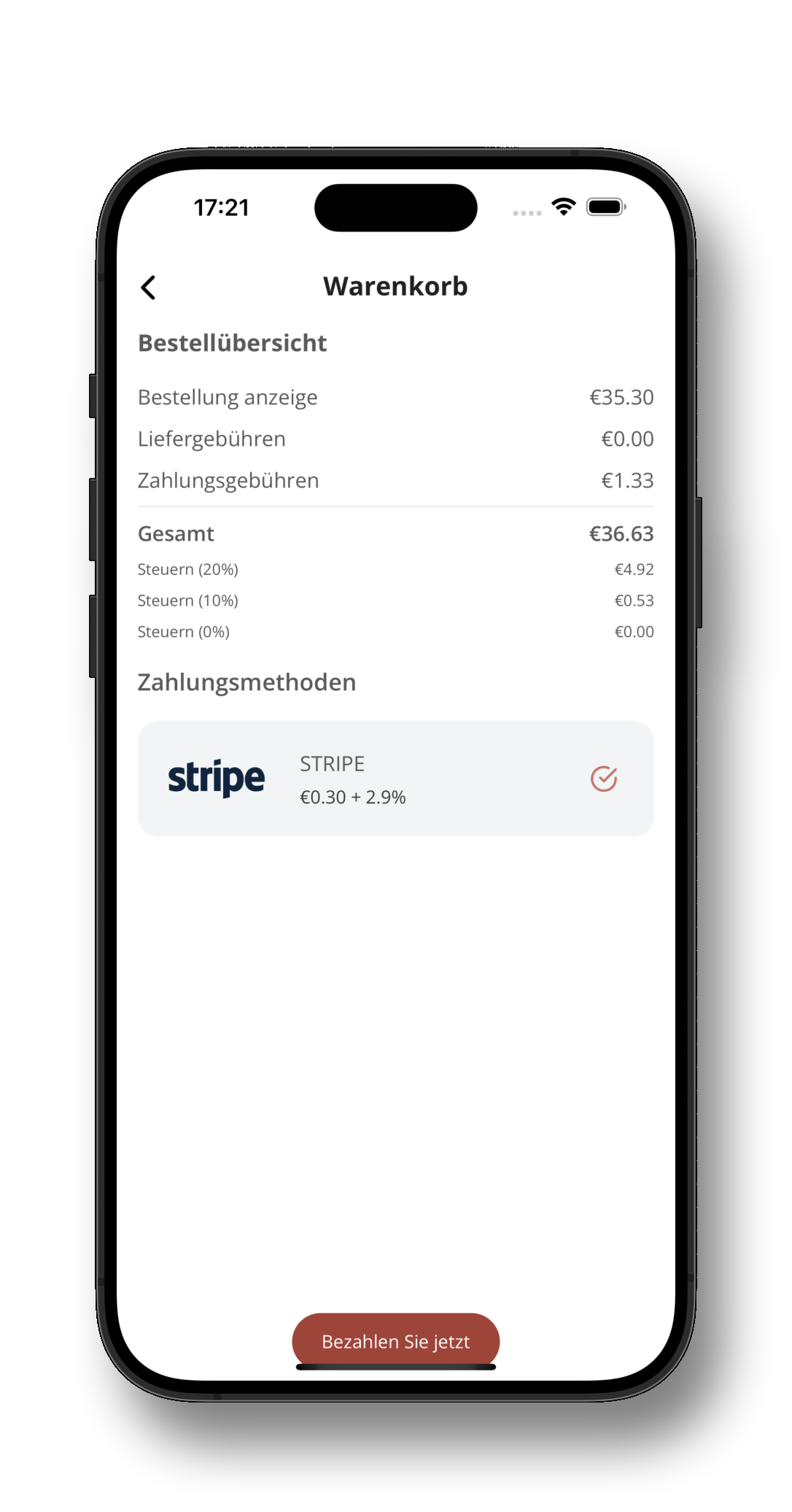 Zahlungsgebühren-Anzeige
