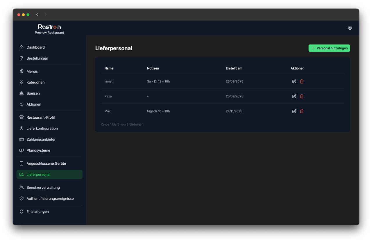 Lieferpersonal-Verwaltung