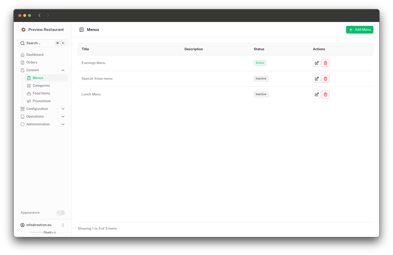 Menu Overview