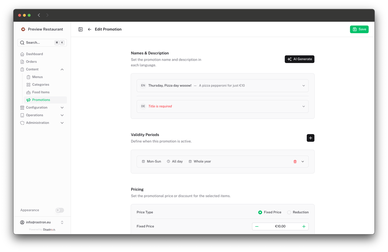 Werbeaktions-Editor