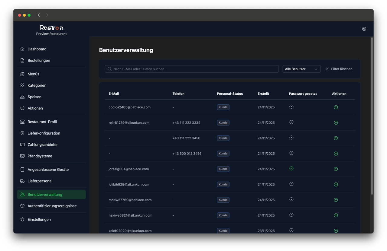 Kundendatenbank-Ansicht